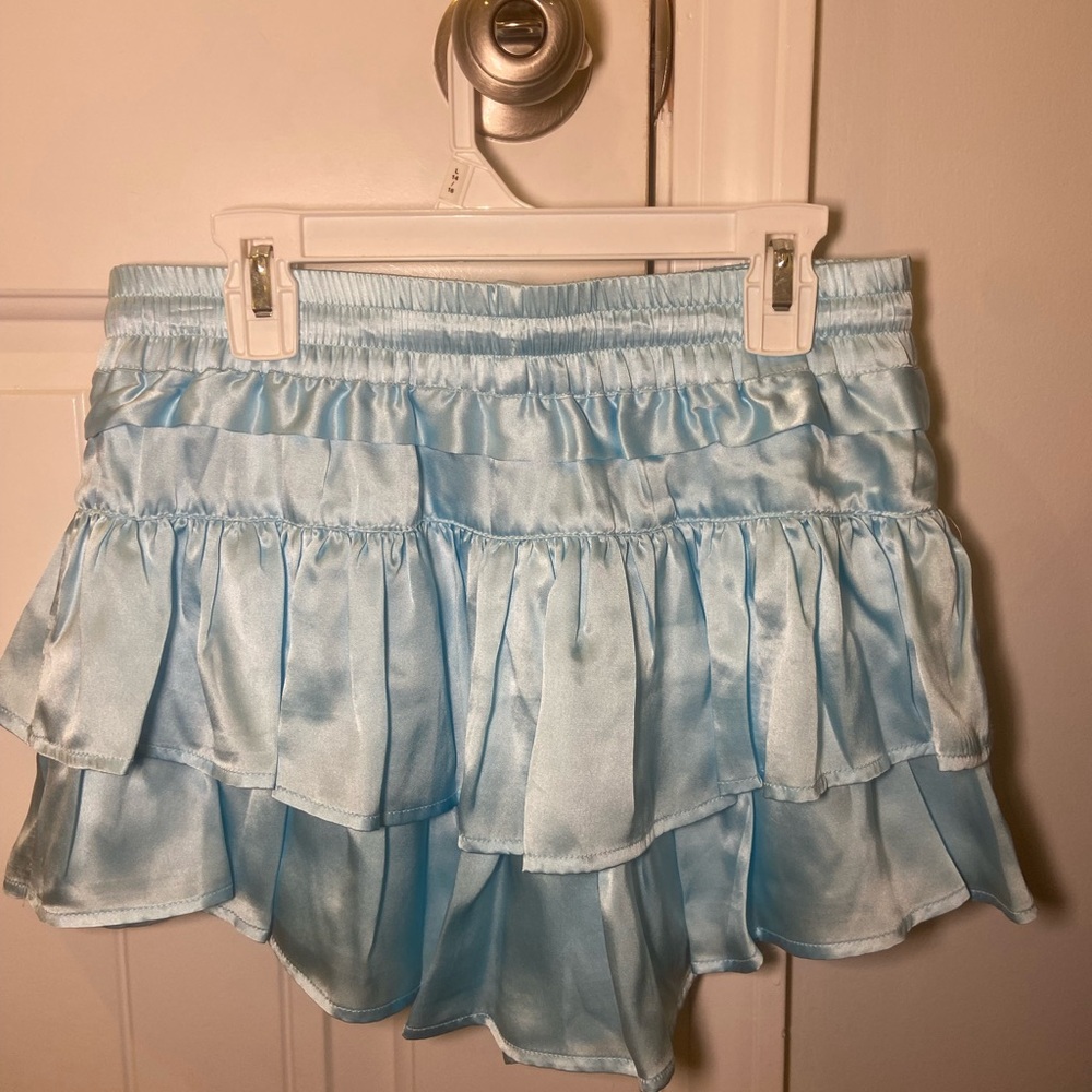 Light Blue Ruffled Mini Skirt - Picture 2 of 3